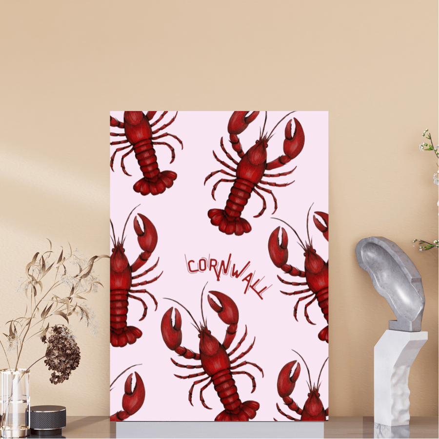 Lobster Cornwall Print A4, Nautical Coastal Wall Art, Cornish Sea Life