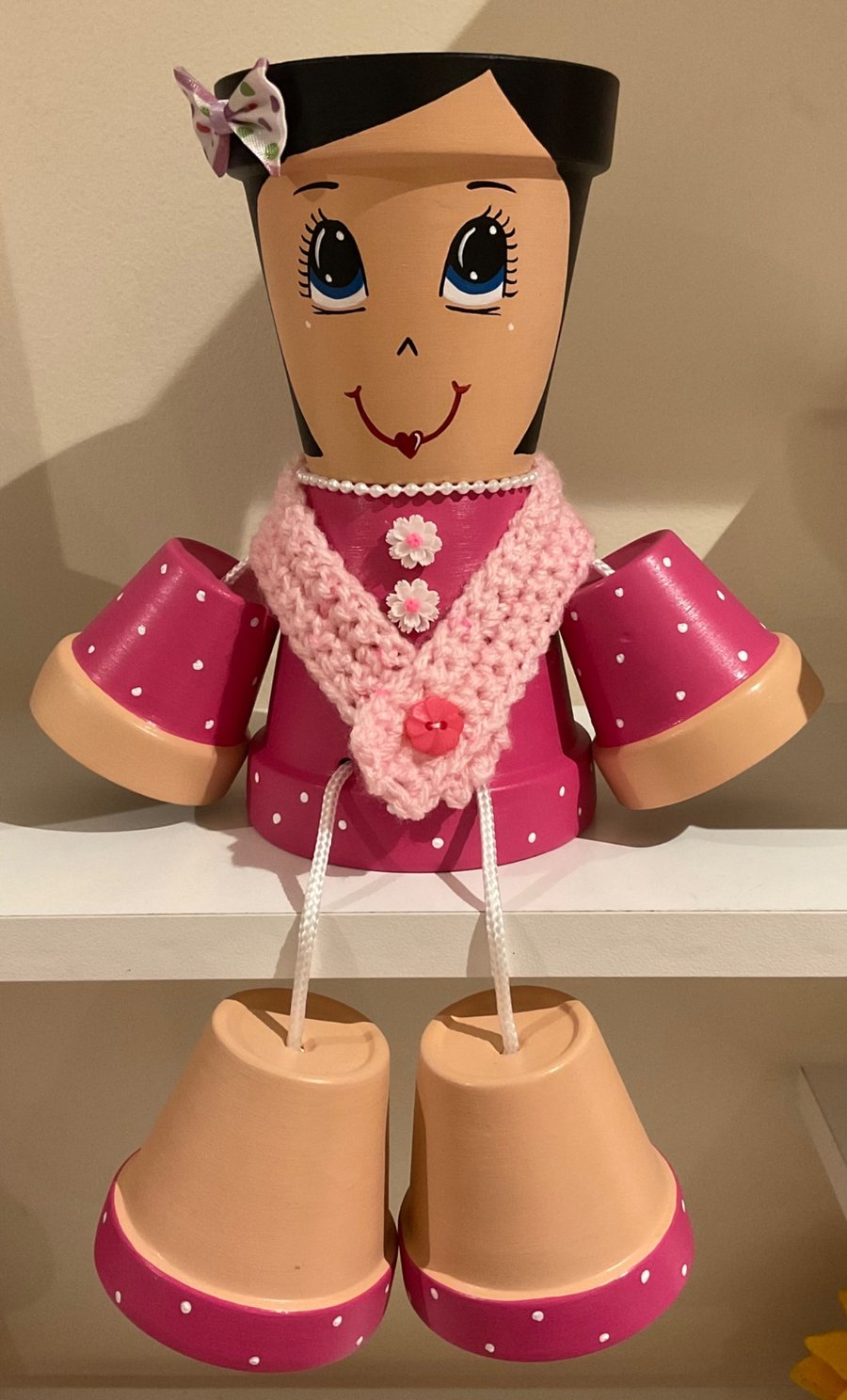 Pink pot lady - hand painted 