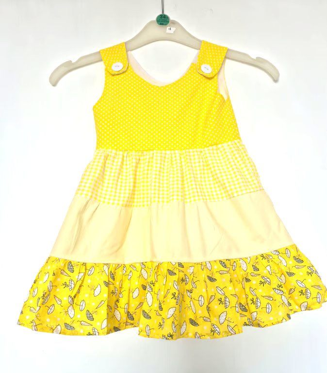 Yellow colours toddlers cotton tiered sundress - size 1 to 2 years