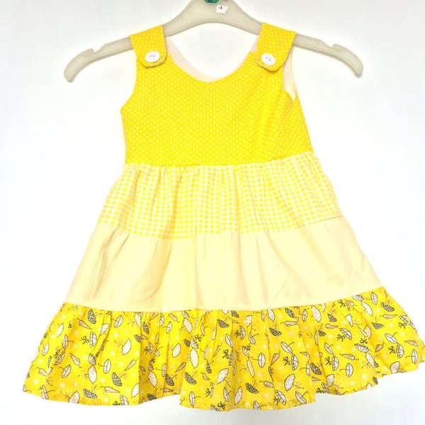 Yellow colours toddlers cotton tiered sundress - size 1 to 2 years