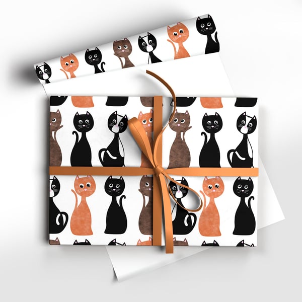 Cat Gift Wrap, Whimsical Feline Wrapping Paper