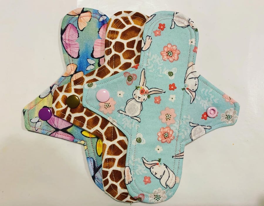 Pack of 3 handmade reusable  panty liners - eco friendly, no plastic. 