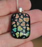Orange Green Heart Pattern Dichroic Glass Pendant,  Fused Glass Necklace F24