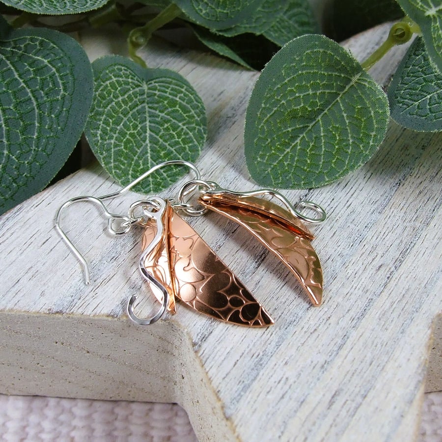 Shapes Earrings, Sterling Silver and Copper Random Shapes Dropper Earrings