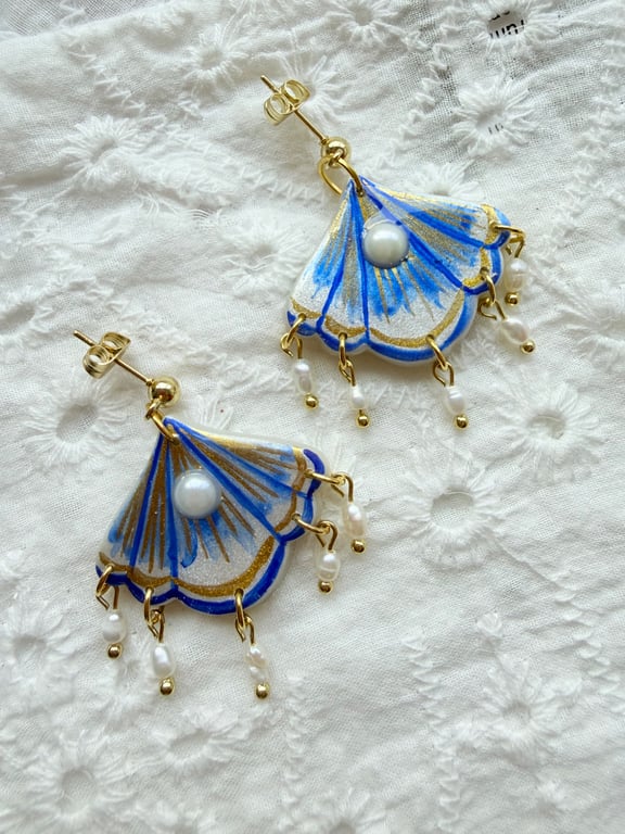 NAIA - Blue Scallop Seashell Pearl Earrings