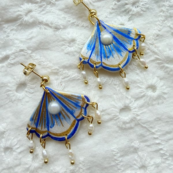 NAIA - Blue Scallop Seashell Pearl Earrings