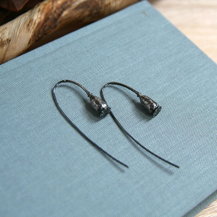 Poppy Pod Earrings, Silver Seed Pod, Nature Jewellery