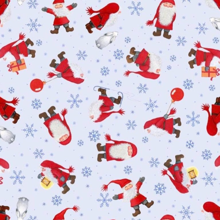 0.5m Multi Tomten on Light Blue Lewis and Irene 100% Cotton Fabric 112cm wide