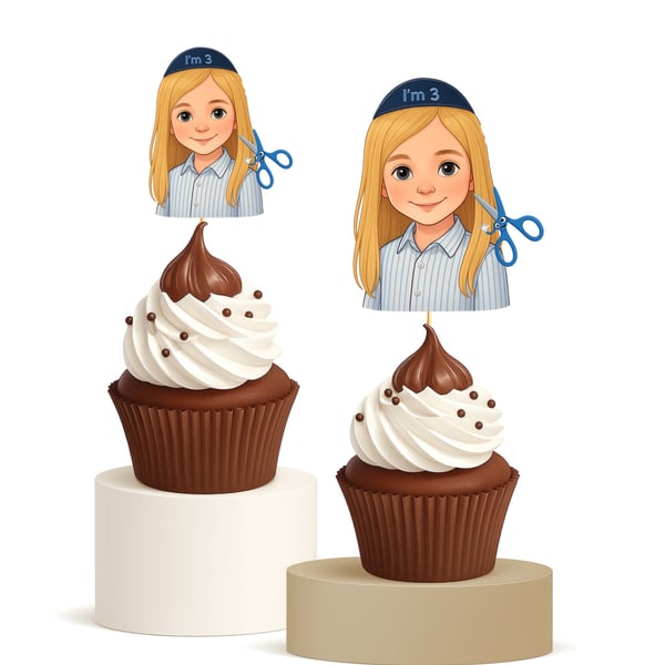 15 Pcs Upsherin Cupcake Toppers I’m 3 Haircut Theme Blonde Boy 