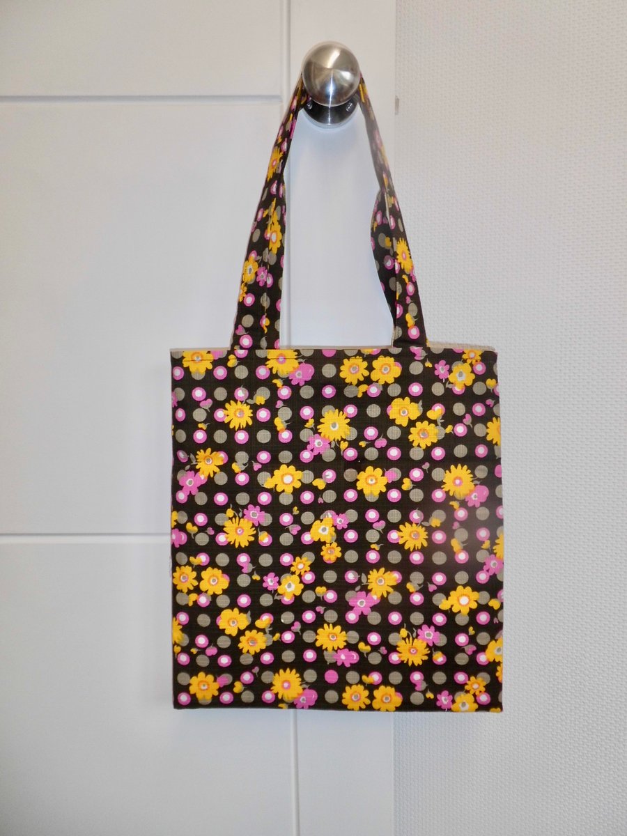 SOLD Tote bag with long handles in funky fabric 