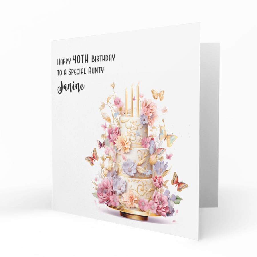 Personalised Birthday Card, Female, Cake, Butterflies, Mum, Gran C189