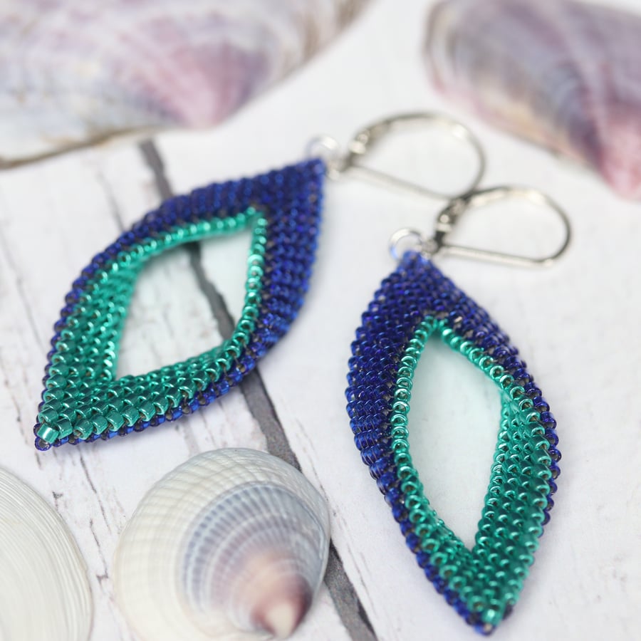 Blue and Green Leaf Earrings