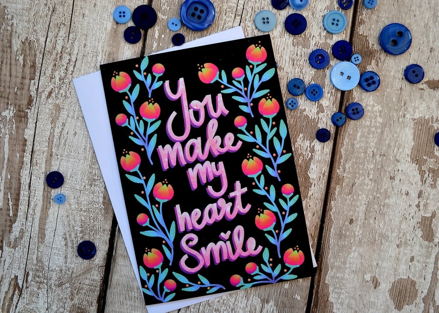 A5 CARD You Make My Heart Smile Single card & white recycled paper envelope