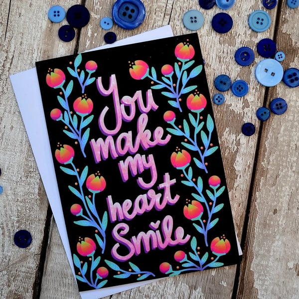 A5 CARD You Make My Heart Smile Single card & white recycled paper envelope