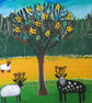 Whimsical Landscape with Sheep and Lyre, Countryside Painting, Cottage Style - Image 2