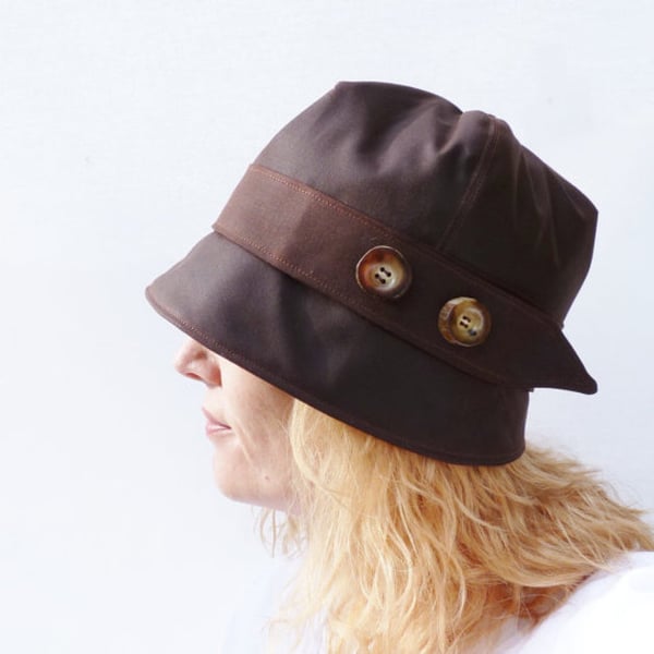 Waxed Cotton Rain Hat - Brown