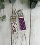 Key Fob Set in Purple & Cream Fabric, Bag Strap, Key Ring - Image 1