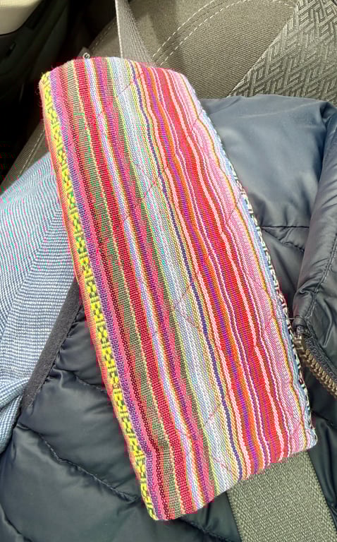 Pair of aztec inspired seatbelt pads - quilted, padded comfort covers