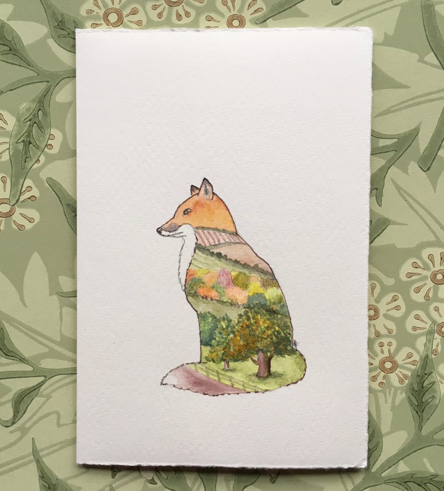 Fox landscape greetings card 