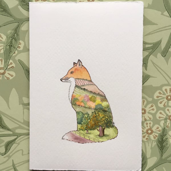 Fox landscape greetings card 