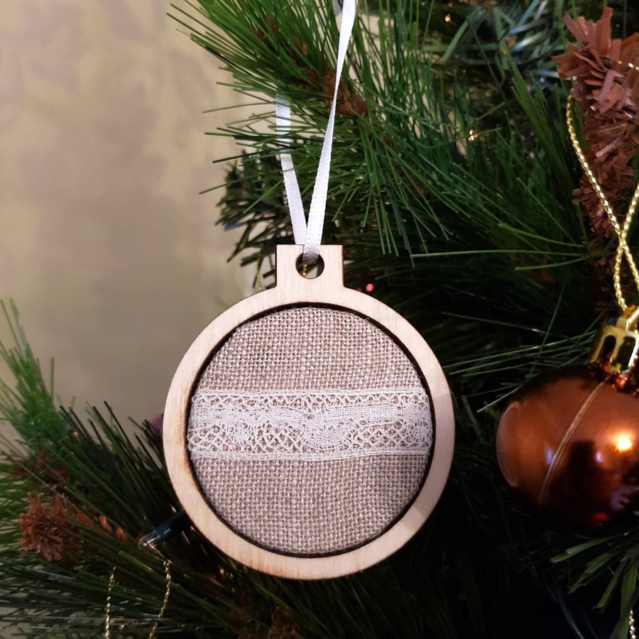 Vintage lace Christmas bauble, 2.25"