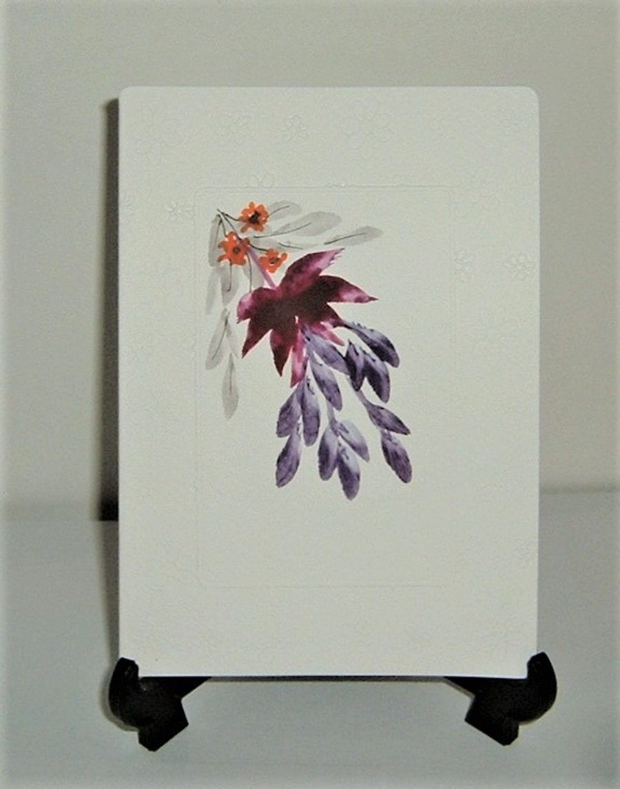 original hand drawn and painted floral blank  greetings card ( ref f 762)