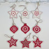 Handpainted Rustic Set of 3 Christmas Tree Decorations, Eco Friendly 
