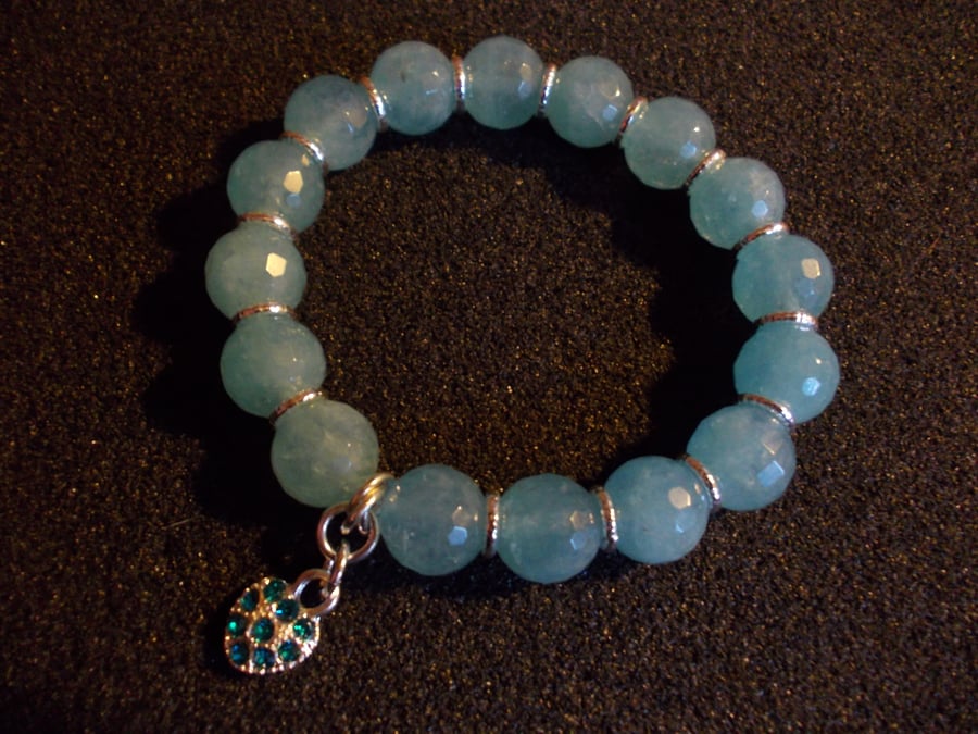 Blue quartz elasticated charm bracelet