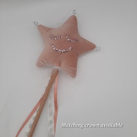 Fairy Wand - light pink velvet star with white bells. 