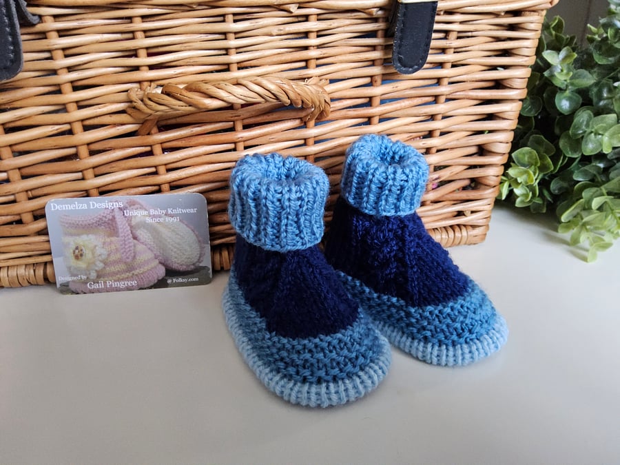 Baby Boy's Hand Knitted Cable Designer Booties 0-3 months size 