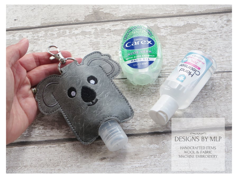 Koala Bear Hand Sanitiser Holder, Embroidered Hand Gel pouch with lobster clasp