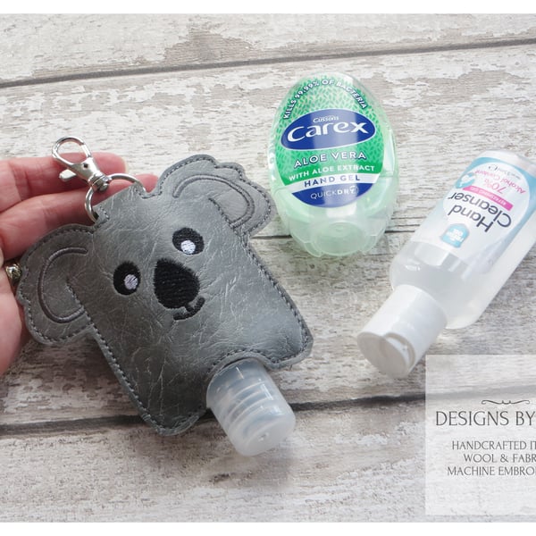Koala Bear Hand Sanitiser Holder, Embroidered Hand Gel pouch with lobster clasp