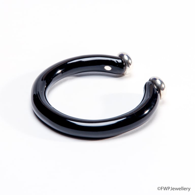 Black Acrylic Bangle with Silver Squabs