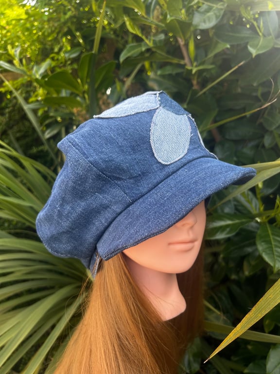 Women's flower denim Baker boy cap