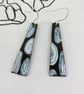 Black and White Dangle Copper Enamel Earrings with Hand Drawn Detail - Image 2