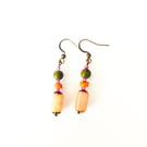 Light Coral Pink Orange Green Pink Seed Beads Dangle Drop Earrings
