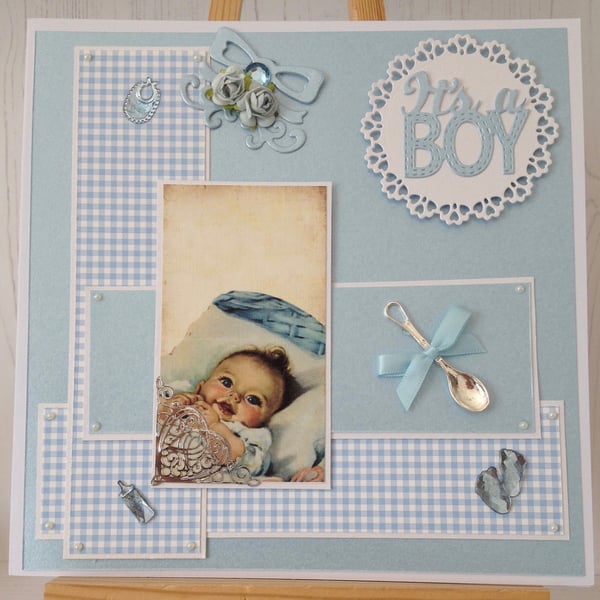 It's A Boy Gingham Card PB14