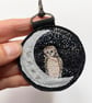 Up-cycled crescent moon and barn owl key ring or bag charm. - Image 3