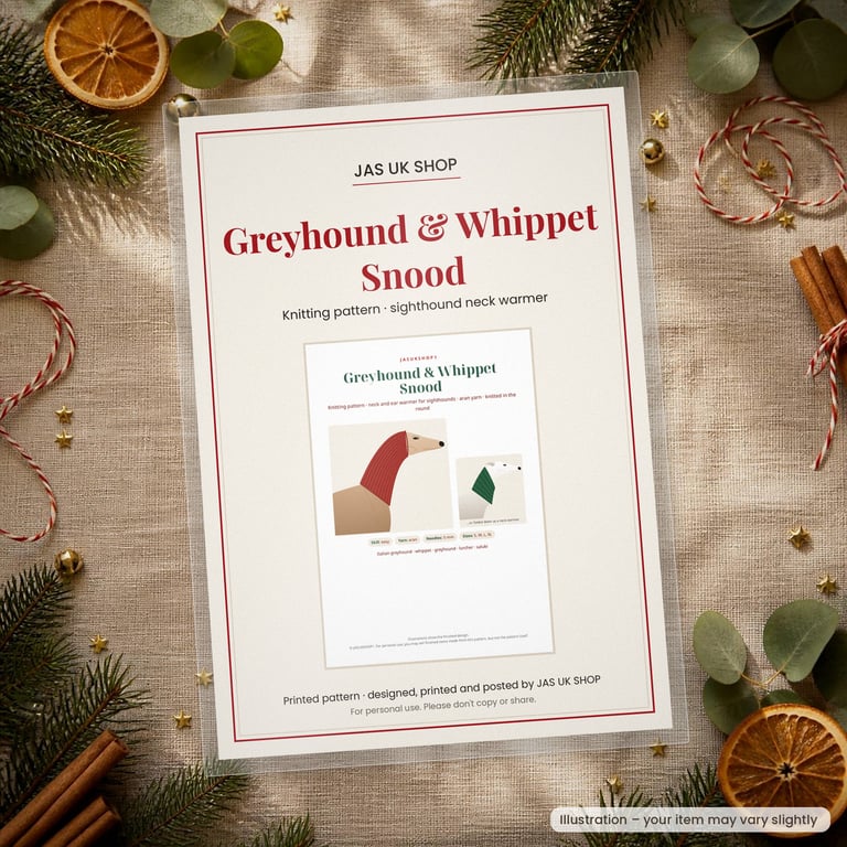 Printed Greyhound & Whippet Snood Knitting Pattern, Dog Neck Warmer, DK
