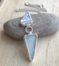 Seaglass and pottery triangle pendant, Blue and white pastel necklace - Image 8