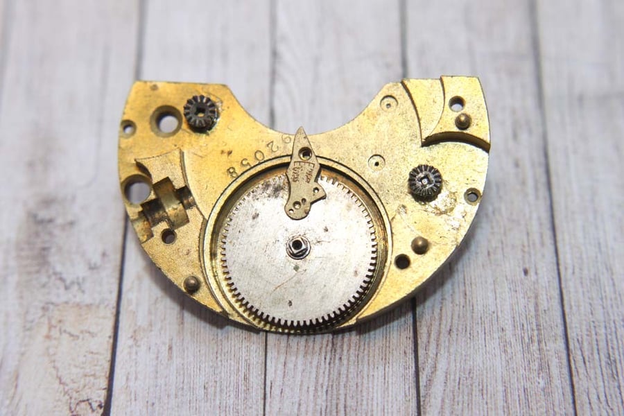 Upcycled Repurposed  Vintage Watch Steampunk Handmade Gold Brooch Pin