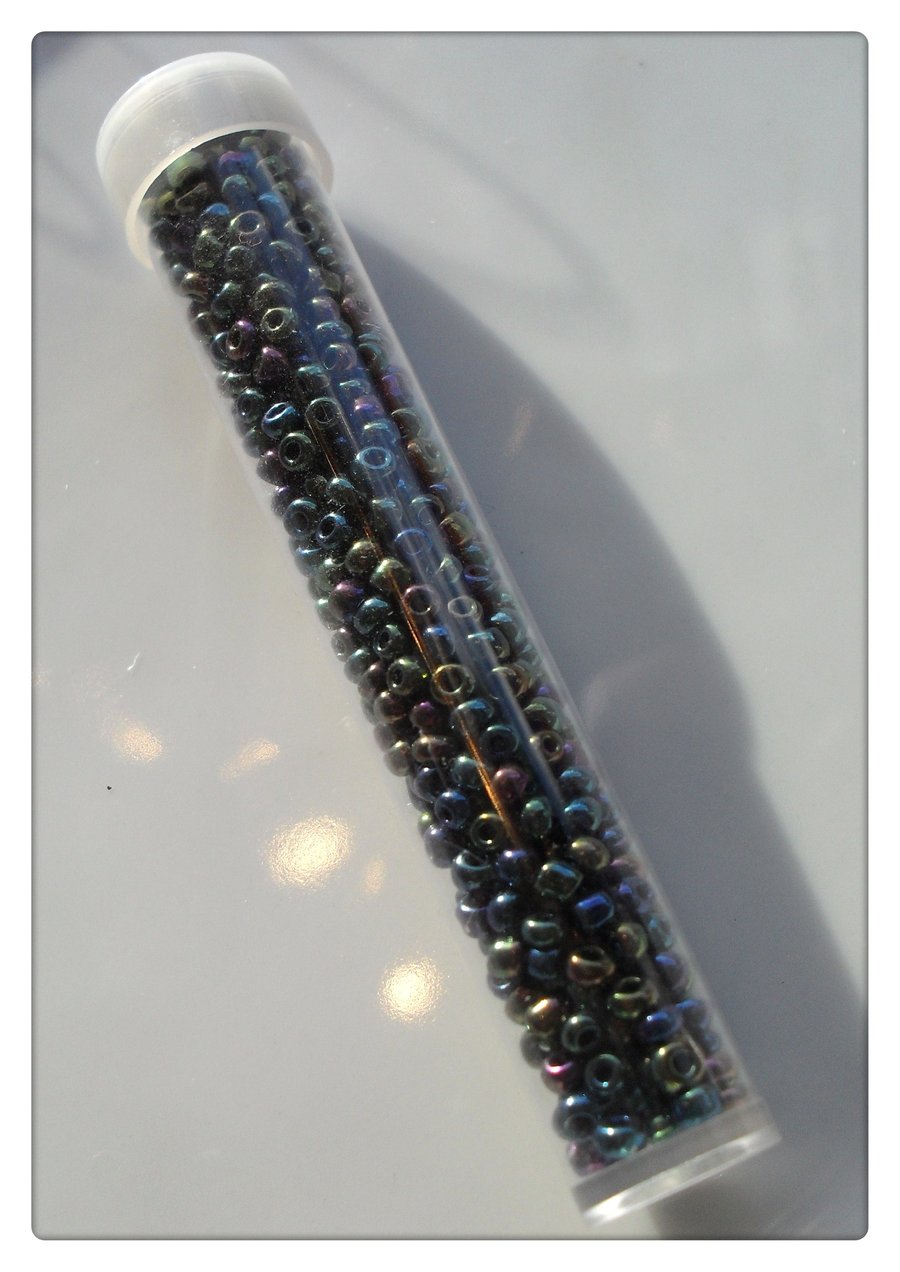1 x Filled Storage Tube - 7.5cm - 2mm Glass Seed Beads - Rainbow 