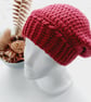 Berry Red Slouchy Beanie Hat with Brim - Summer Seconds