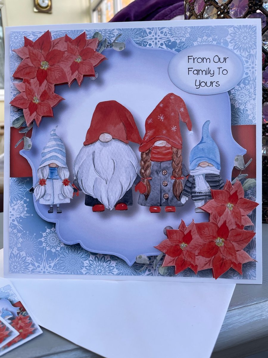 Gnome family From our family to yours luxury christmas card