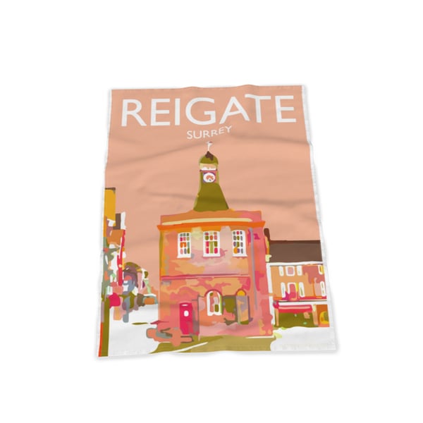 Tea Towel Reigate Old Town Hall Surrey Art Fabric Art Towel (1)