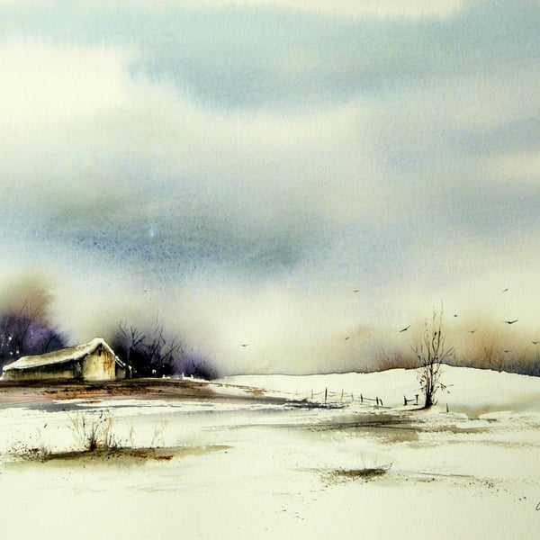 Barn. Original Watercolour Painting.