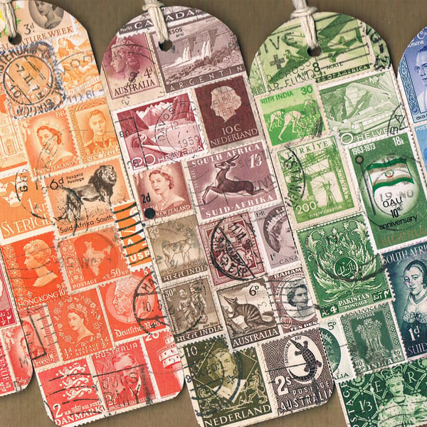 Custom Colour Bookmark - Upcycled Postage Stamp Collage, Made to Order Mail Art