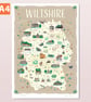Wiltshire illustrated map poster A4 - Image 1