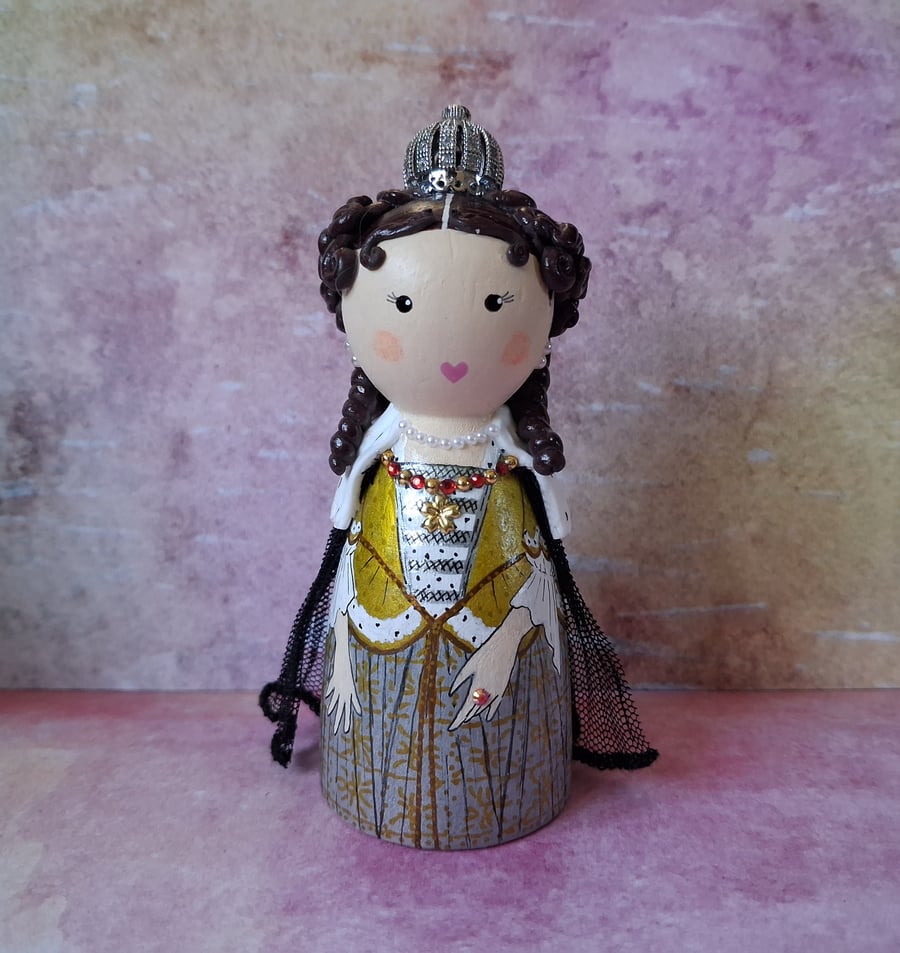 Queen Anne Hand-painted peg doll 