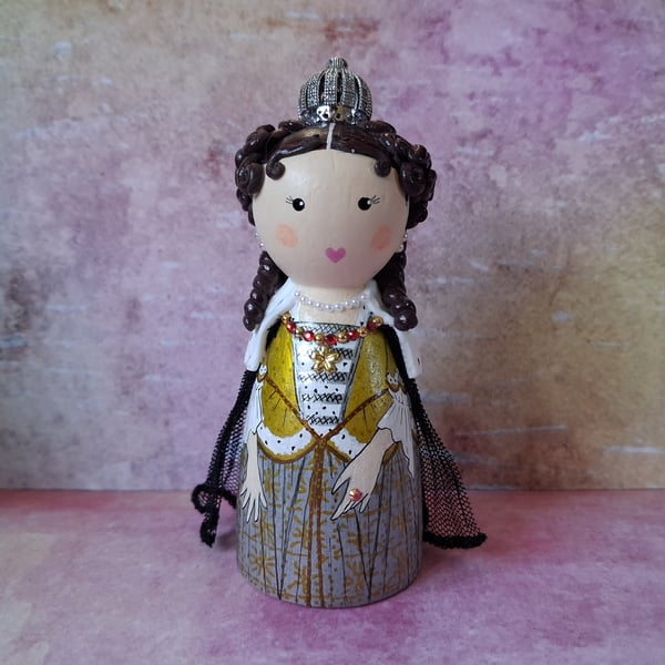 Queen Anne Hand-painted peg doll 